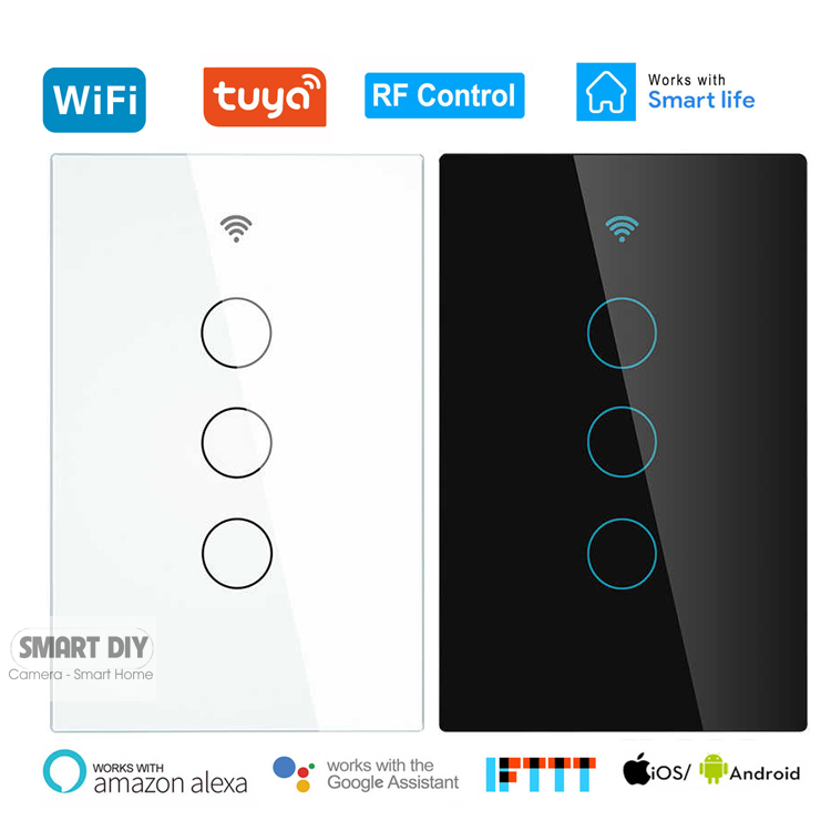 Công tắc thông minh cảm ứng Tuya 3 nút ấn Wifi + RF433 Bảo hành 12 tháng