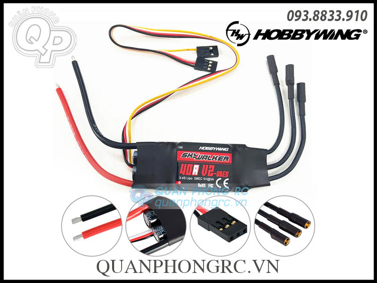 Bộ Điều Tốc Hobbywing SkyWalker 40A V2 UBEC Brushless ESC (3-4S)