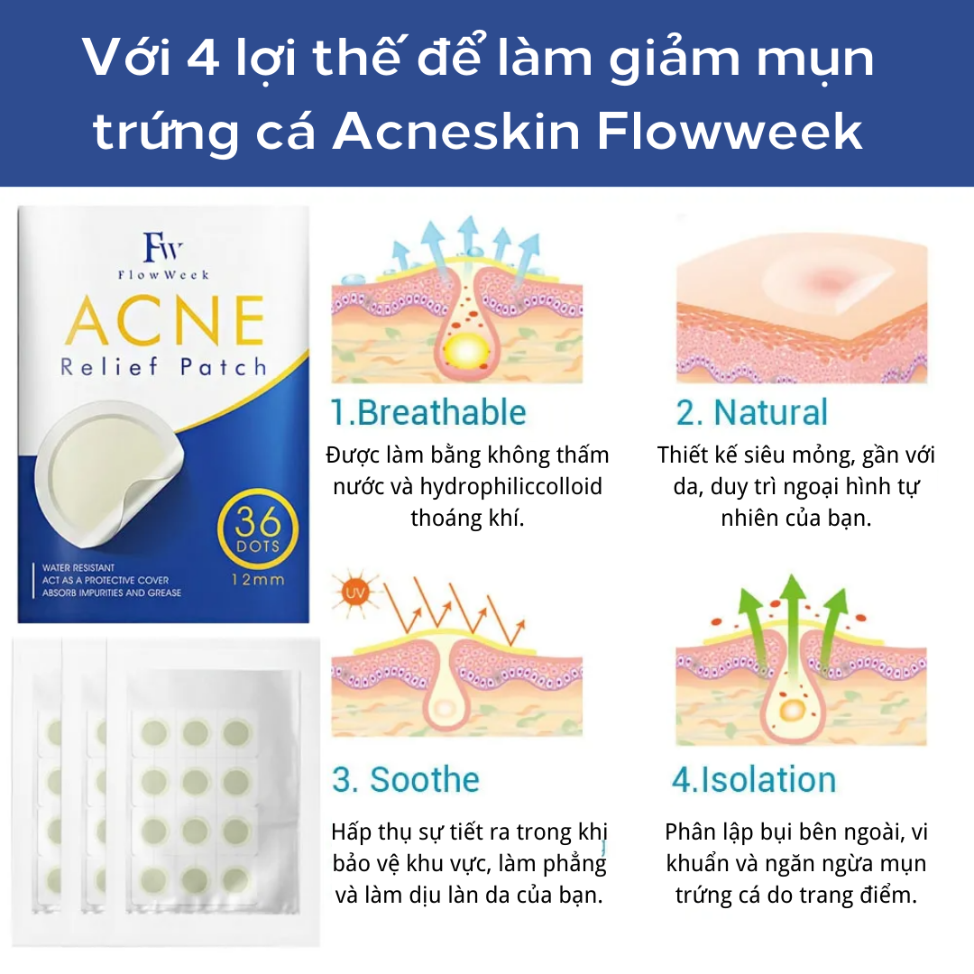 Flow Week Miếng dán trị mụn Miếng dán trị mụn Hydrocolloid Miếng dán trị mụn không thấm nước Miếng dán trị mụn Hydrocolloid Miếng dán trị mụn vô hình thoáng khí Miếng dán chống mụn trên mặt