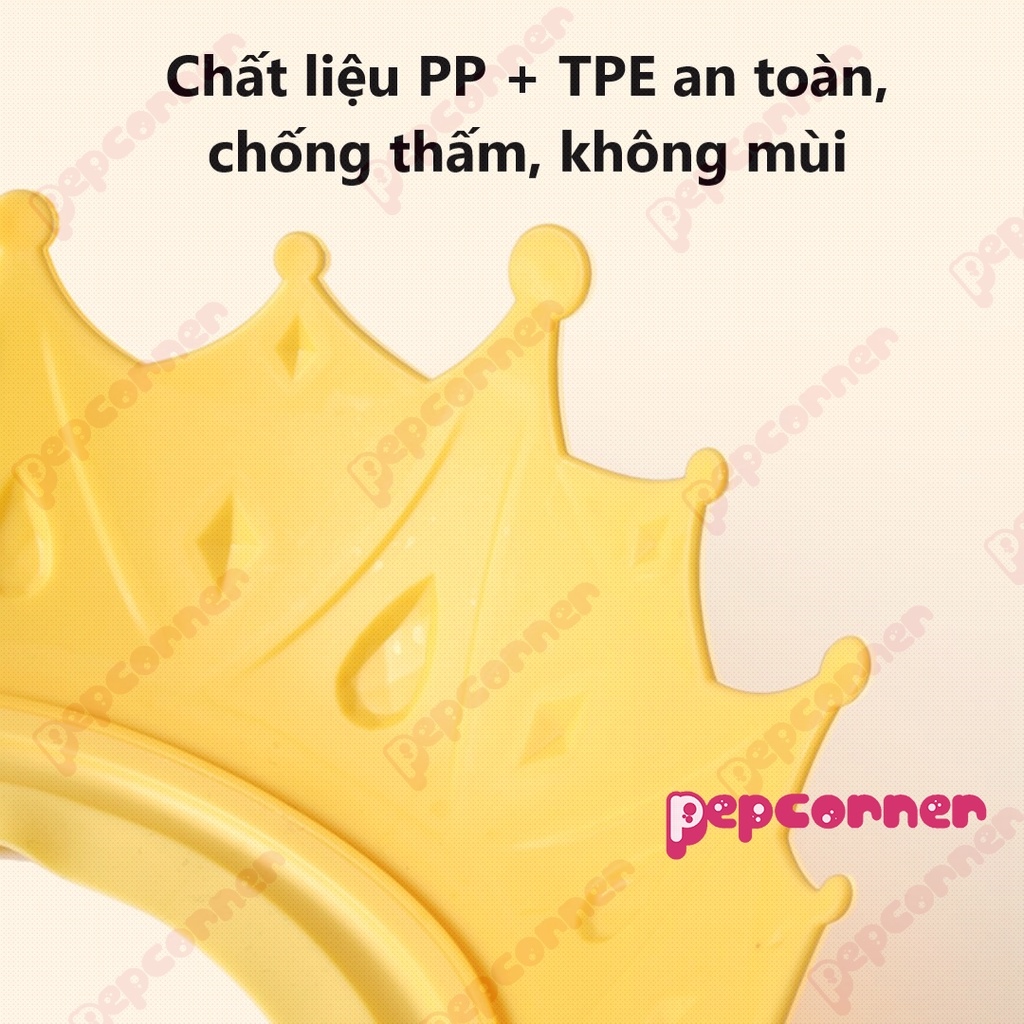 [HCM] Mũ gội đầu chắn nước bảo vệ tai và mắt hình vương miện nón tắm có thể điều chỉnh vòng đầu chất liệu PP TPE cao cấp