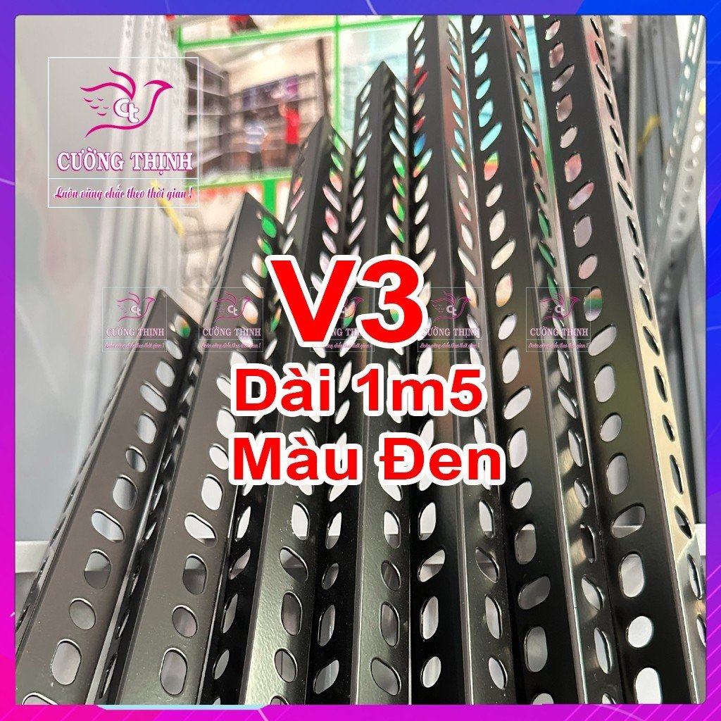 Sắt V lỗ (V3 dài 1m, dày 1,6mm) - Lắp ráp kệ sắt đa năng, Sắt V lỗ, Màu Đen