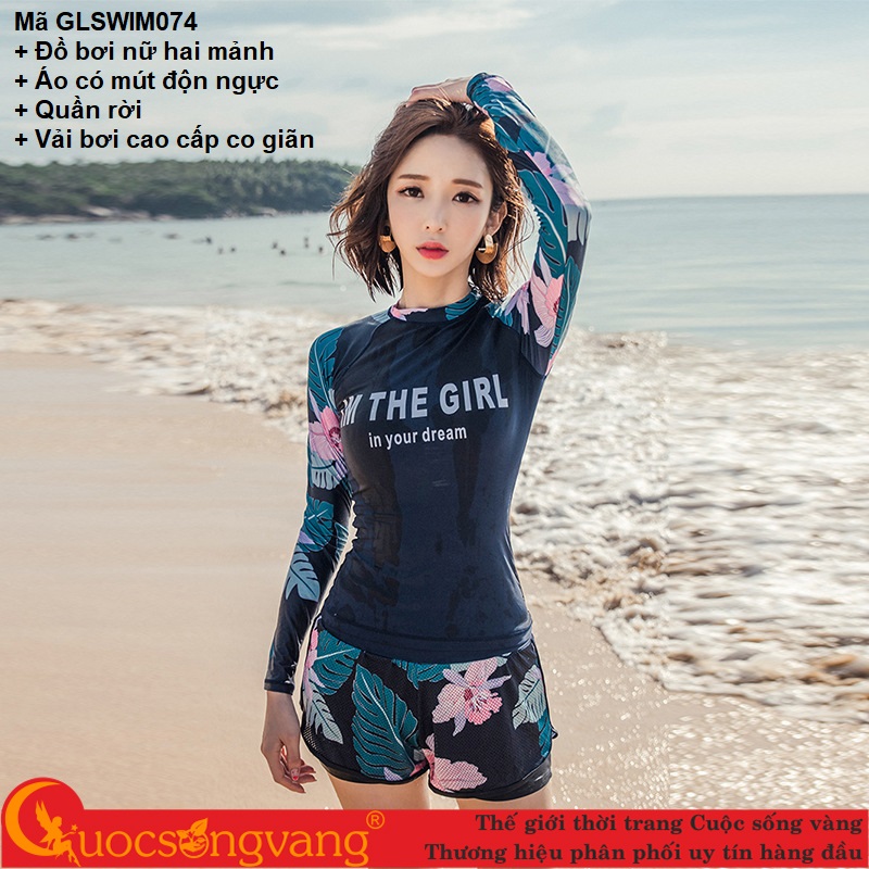 Bộ bơi nữ dài tay đồ bơi nữ 2 mảnh chống lạnh quần rời GLSWIM074 Cuocsongvang