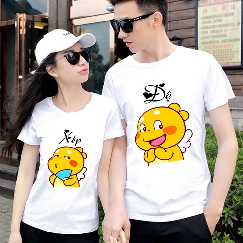 Áo thun mặc theo đôi - áo in đệ xếp áo đôi nam nữ, áo cặp nam nữ
