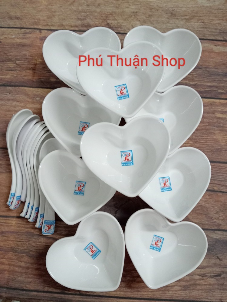 Bộ 12 chén tim melamine và 12 muỗng horeca đựng xôi chè bày mâm cúng - hàng cao cấp cầm nặng tay, rơi không vỡ