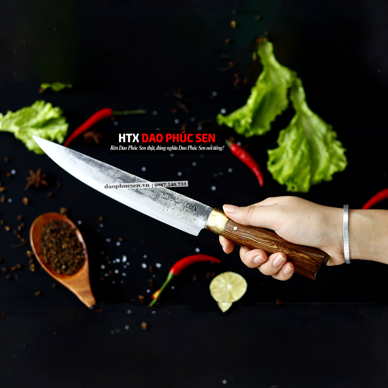 Dao phile nhíp xe rèn thủ công cán gỗ khâu đồng N14D