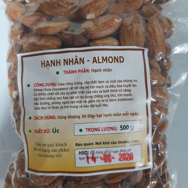 Hạnh Nhân Bóc Vỏ : 500G (Hạnh Nhân Sống)