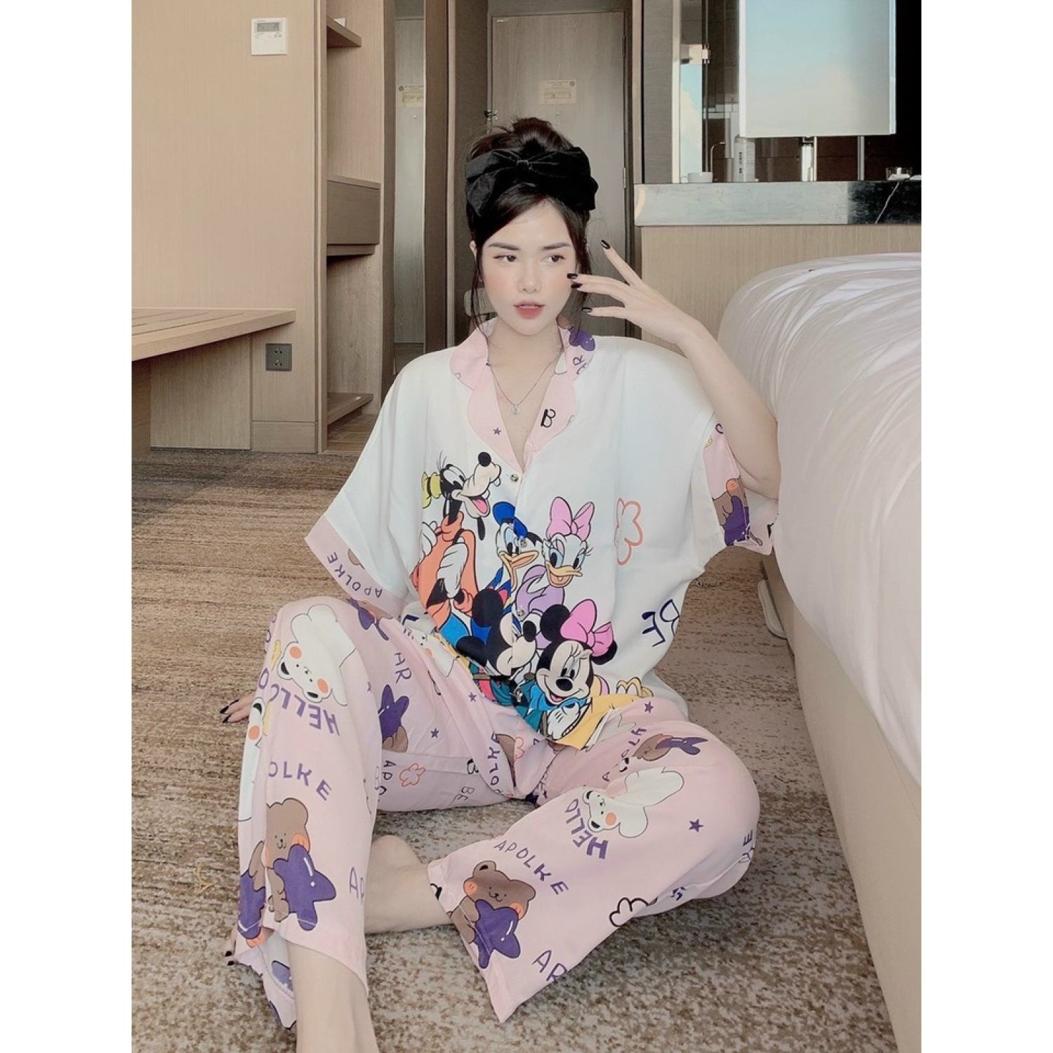 Đồ bộ nữ pijama tay ngắn quần dài lụa ngủ mango cao cấp Hottrend