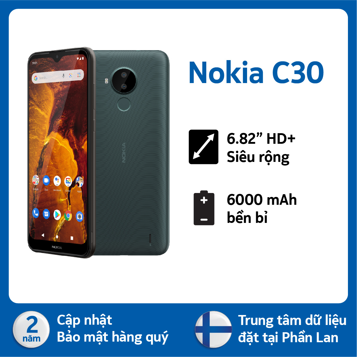 (Xả kho máy mới 100%) Điện thoại Nokia C30 2GB/32GB pin 6000mAh- Hàng chính hãng, Nguyên Hộp