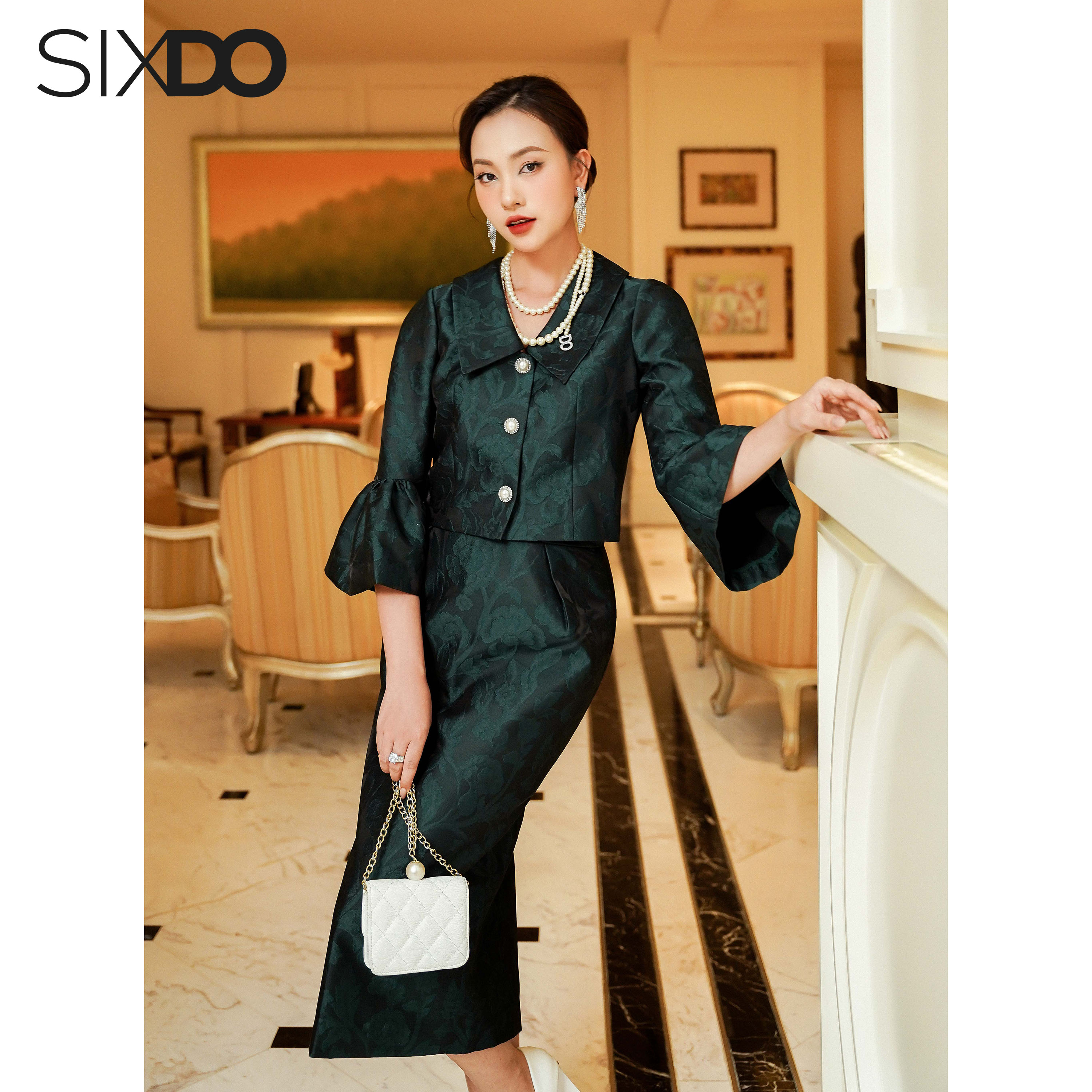 Chân váy gấm sang trọng thời trang SIXDO (Midi Brocade Skirt)
