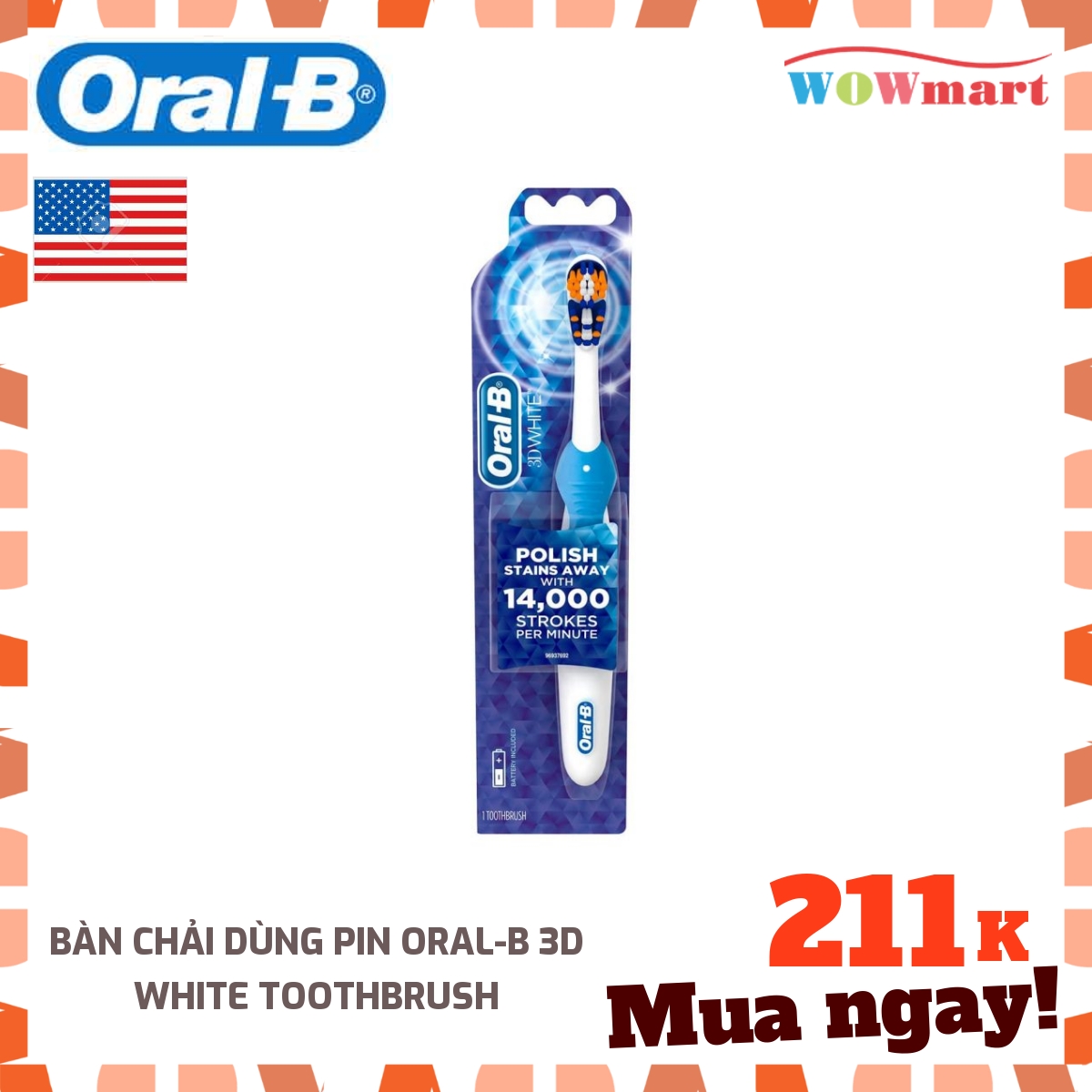 [HCM]Bàn chải dùng pin Oral-B 3D White Toothbrush