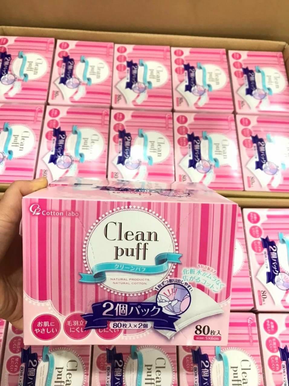 [HOÀN TIỀN 10%]Bông tẩy trang Clean Puff Nhật Bản (hộp 80 miếng , set 2 hộp)