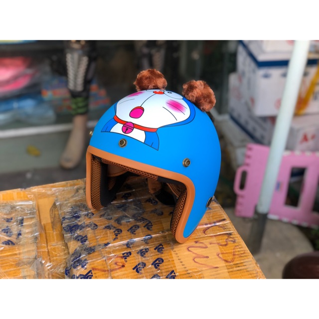 Mũ bảo hiểm 3/4 Doremon xanh