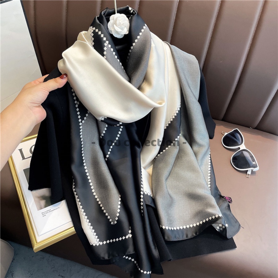 Khăn choàng quàng cổ lụa cao cấp họa tiết hình học sang trọng - chất liệu silk - size:90x180cm - mã ks012