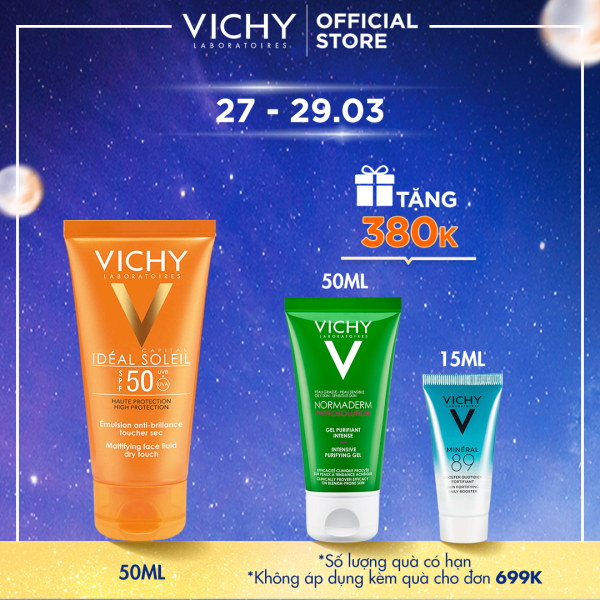 Kem chống nắng không gây nhờn rít Vichy Ideal Soleil Dry Touch SPF 50 Chống Tia UVA + UVB 50ml cao cấp