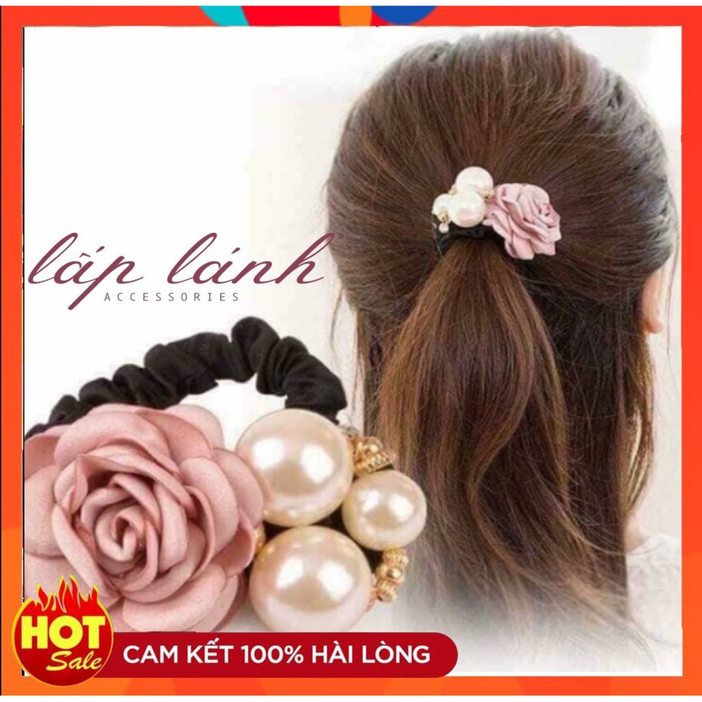 CỘT TÓC/ BUỘC TÓC HẠT NGỌC KẾT HOA HỒNG SANG CHẢNH PHONG CÁCH HÀN QUỐC