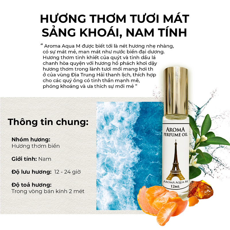 Tinh dầu nước hoa Pháp Pháp 12ml AROMA AQUA M