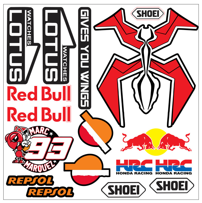 Tem dán nón full face kiến đỏ dán nón đen