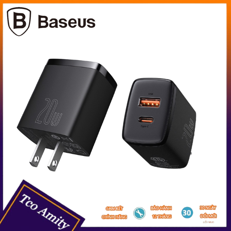 Củ sạc 20W Baseus - 2 cổng USB + Type C - Hỗ trợ sạc nhanh PD/QC 3.0 - An Toàn - Tiện Dụng - Bảo hành chính hãng