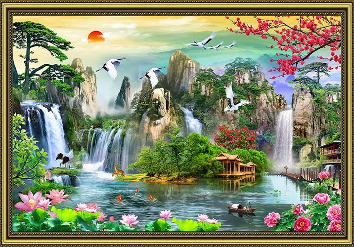 Tranh in vải canvas VTC Sơn thủy hữu tình NewTM_001K 150 x 100 cm KHÔNG KHUNG