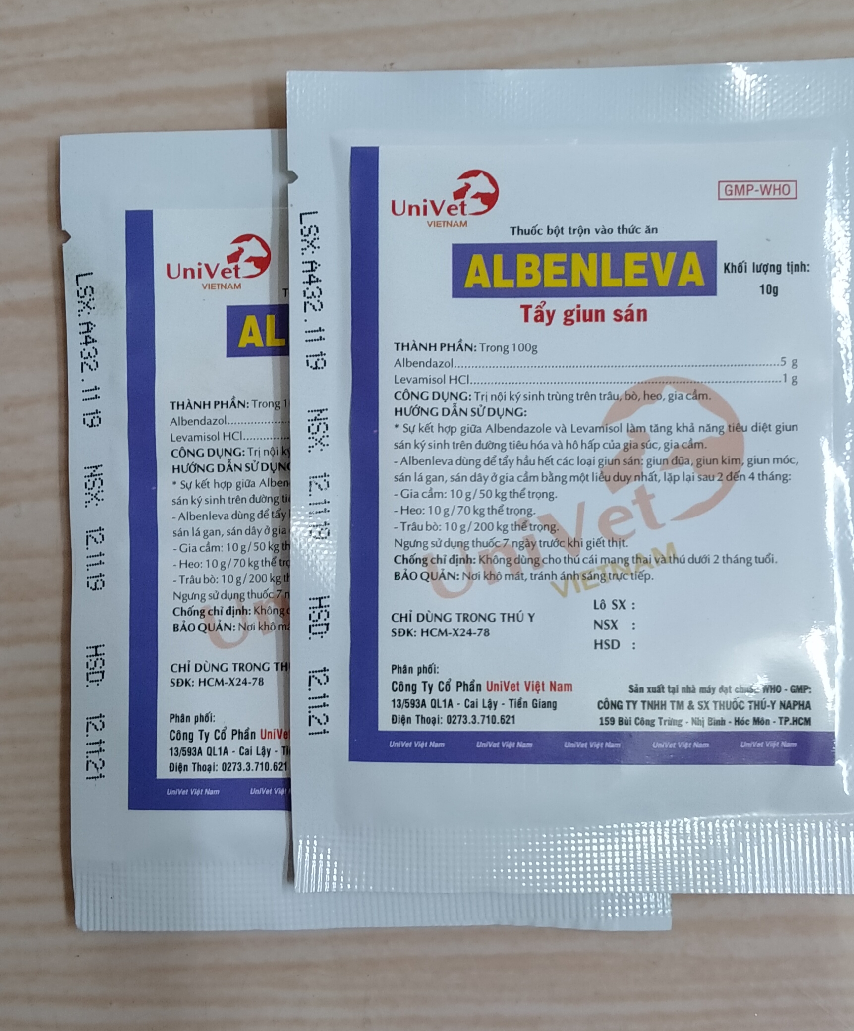 2 gói xổ lãi, tẩy giun sán gia cầm 10g