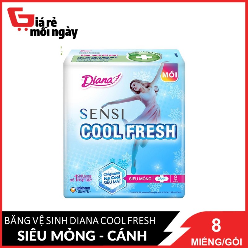 [HCM]Băng vệ sinh Diana Sensi Cool Fresh siêu mỏng cánh 8 miếng/gói nhập khẩu