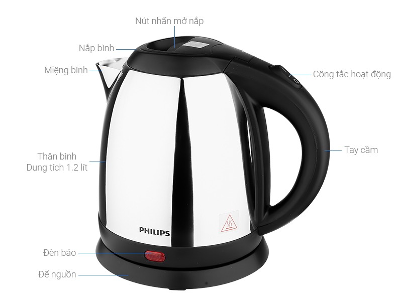 ( Chính hãng BH 24 tháng)Ấm siêu tốc mini inox Philips HD9303/03 1.2 lít