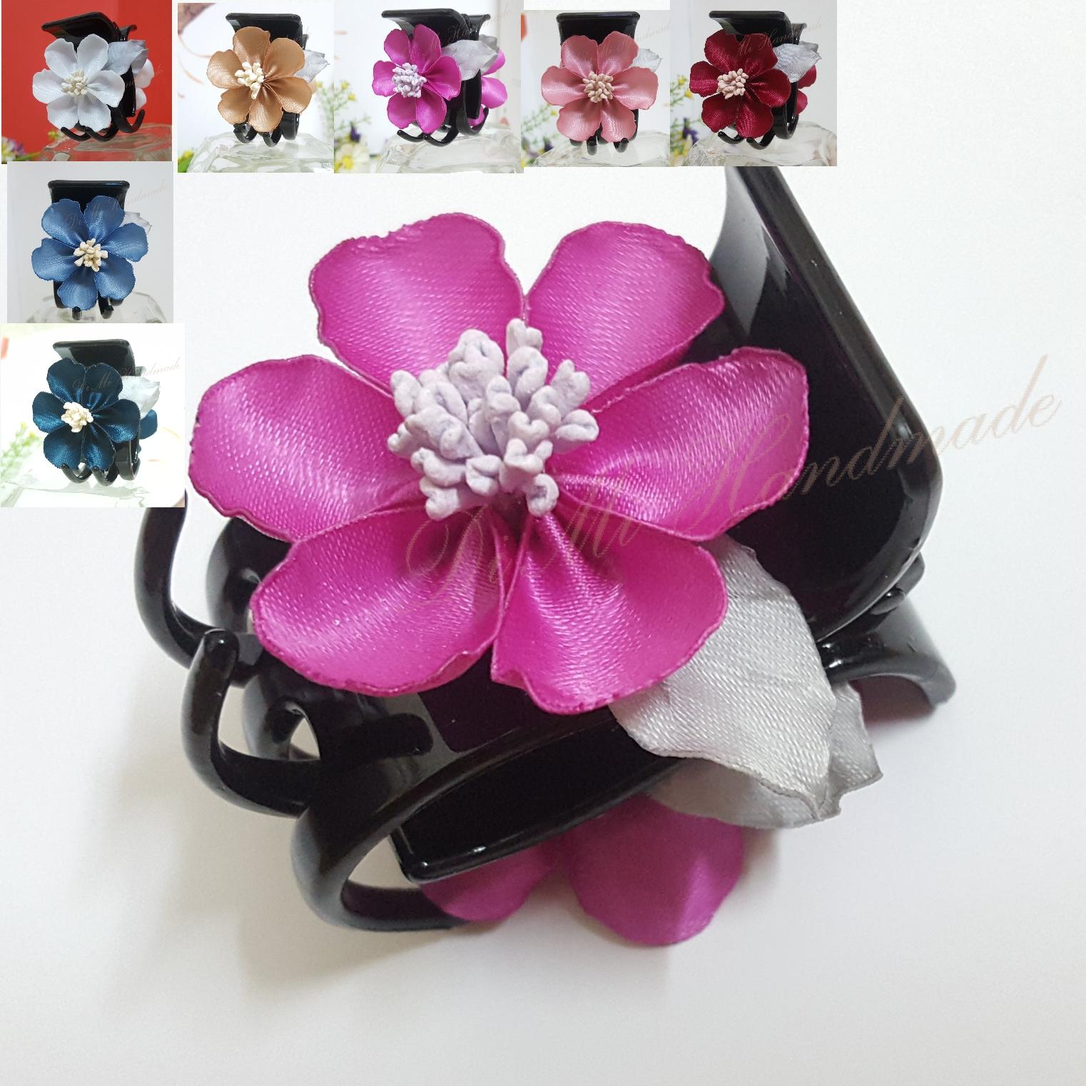 Kẹp tóc hoa handmade, kẹp càng cua 5 răng (DiMi-12)