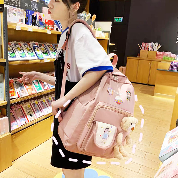 [SALE SỐC ] Balo thời trang TẶNG KÈM  STRICKER , cặp sách phong cách Hàn Quốc, balo đi học kèm gấu bông và nhãn dán siêu cute