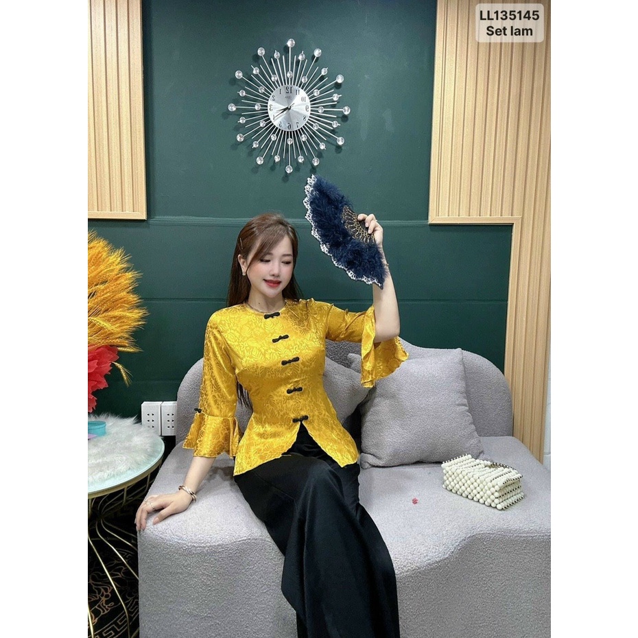 Bộ lam tay loe nút tàu gấm xước