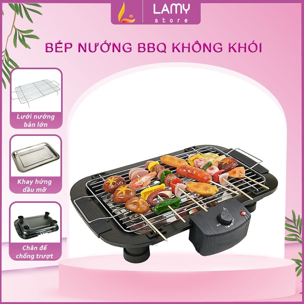 Bếp Nướng Không Khói - Bếp Nướng Điện, Thiết Kế Thông Minh, Trọng Lượng Cực Nhẹ Chỉ 1,5kg Rất Tiện Cho Việc Sử Dụng Tại Nhà, Di Chuyển Làm Tiệc BBQ Tết