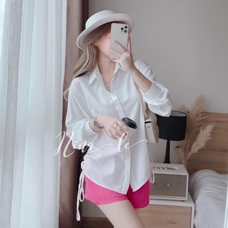 Áo sơ mi nữ rút dây vạt bầu cực đẹp smrd111 / sơ mi nữ form rộng rút dây 2 bên xinh xẻo