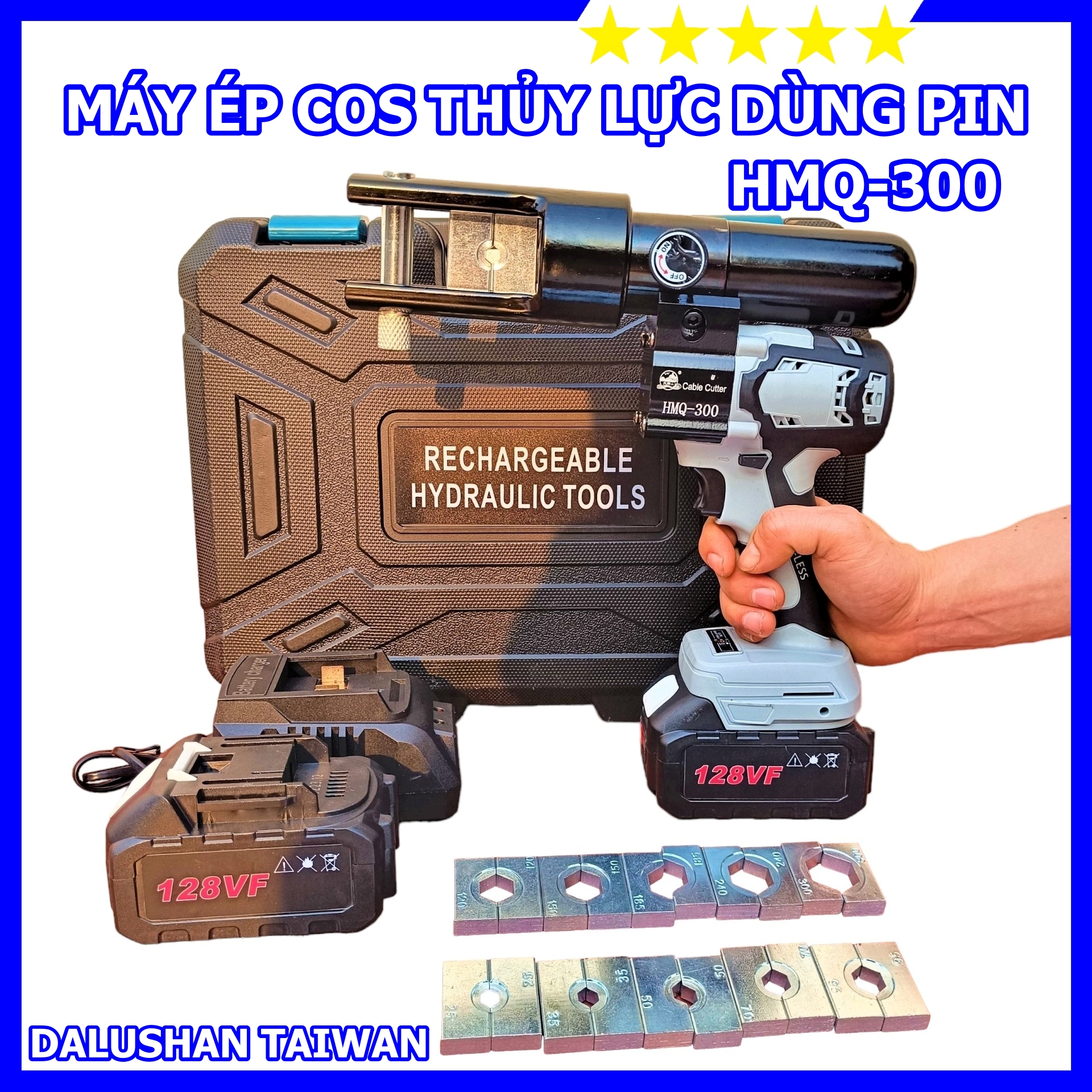 Kìm ép cos thủy lực dùng pin đài loan hmq-300 , ép từ 16 đến 300mm2 , bảo hành 12 tháng