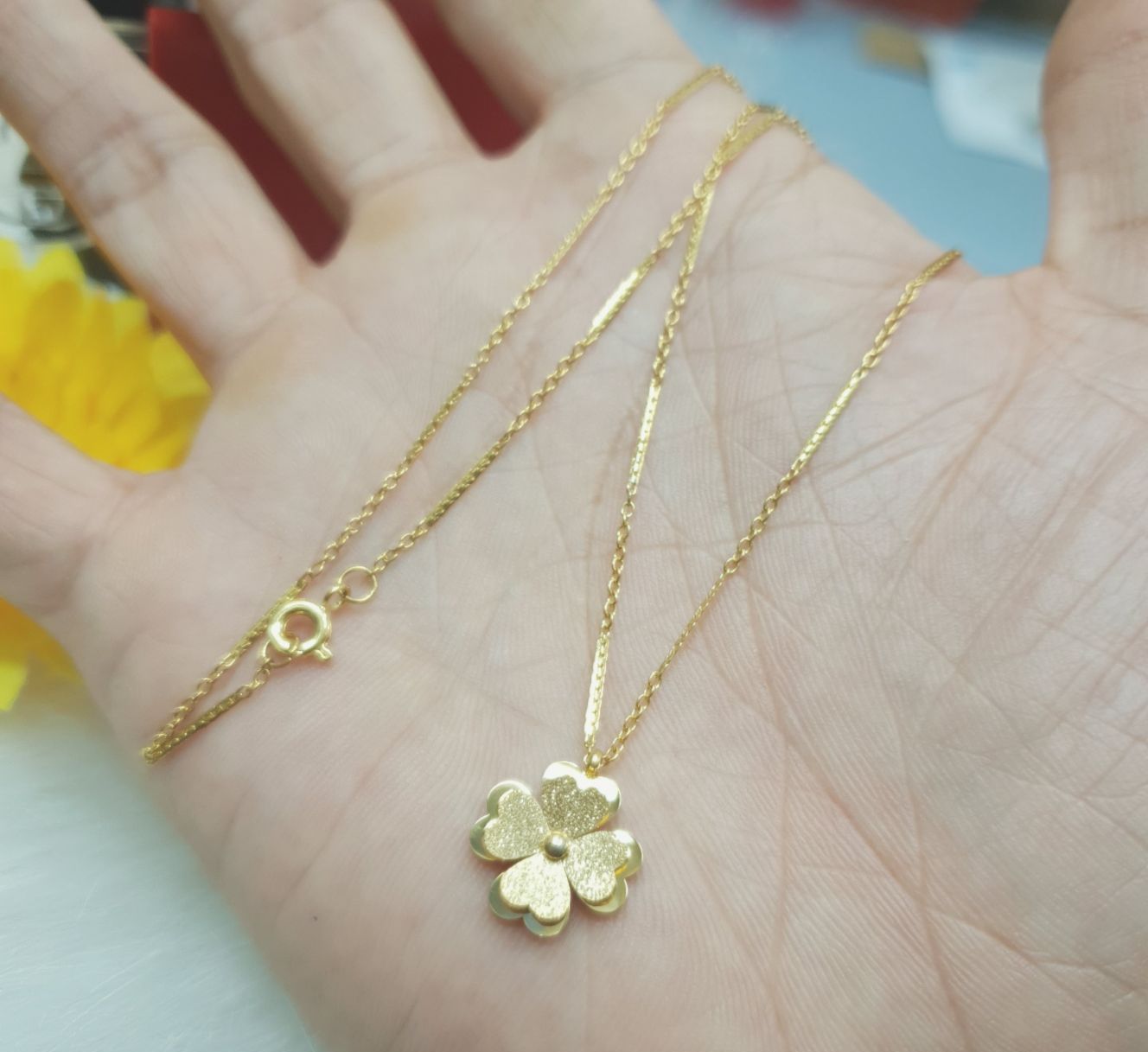 (Không kiêng mồ hôi-Không đen)Dây Chuyền Nữ Trúc Nhỏ 4 Lá May Mắn Titanium Cao Cấp- Dùng lâu dài tắm rửa không đen