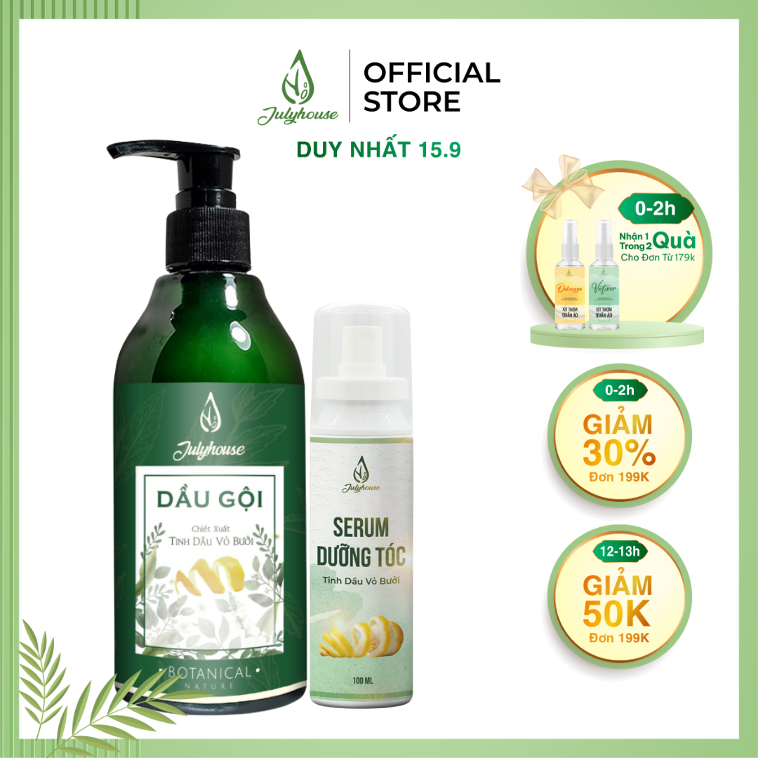 Combo dầu gội bưởi cao cấp 300ml và serum dưỡng tóc tinh dầu bưởi 100ml julyhouse - yoosoo