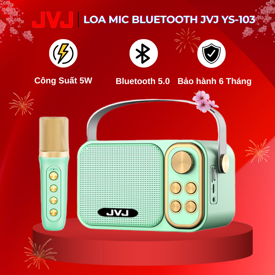 Loa bluetooth mini karaoke kèm mic JVJ YS-103 Không dây, kèm mic hát,icro Không dây, hỗ trợ hiệu ứng âm thanh, công suất loa lớn, Bass cực chuẩn, công suất 5W - Bảo hành 6 Tháng, loa mini, loa mini bluetooth, loa karaoke, loa karaoke không dây