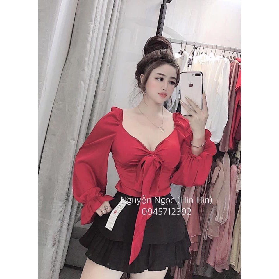 Áo Kiểu Cột Nơ Tay Dài Ống Loe Ttv0040