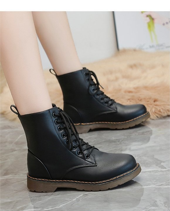 [ FORM NHỎ CHỌN TĂNG 1 SIZE ] Giày combat boot, boots nữ, bốt ulzzang, bốt cột dây đế viền chỉ cổ lửng cá tính S022