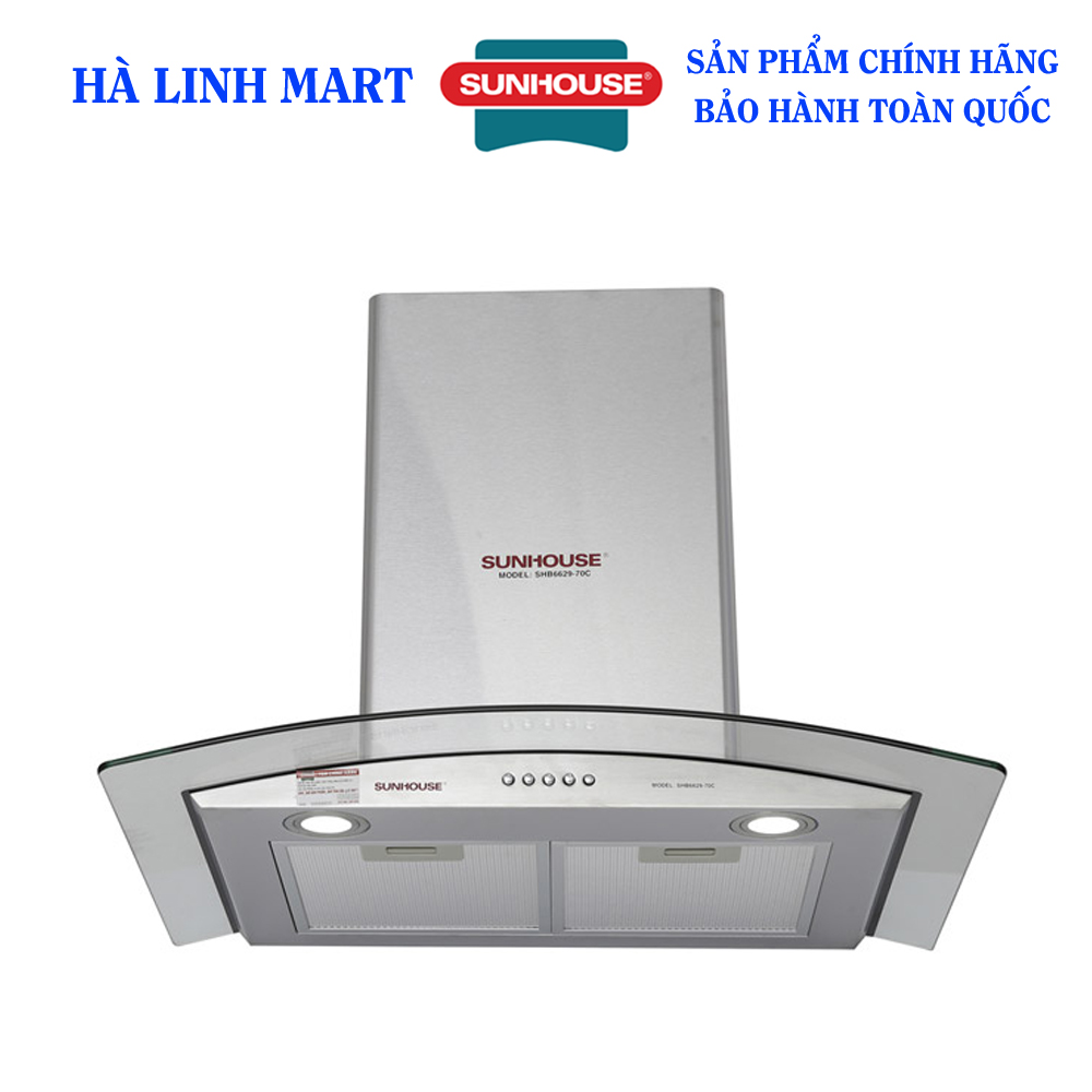 Máy hút mùi kính cong Sunhouse SHB6629-70C - Máy hút khói nhà bếp được bảo hành 18 tháng tại nhà