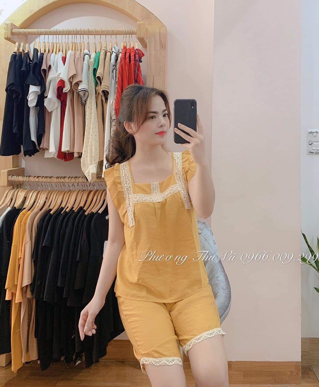 [HCM]Set bộ nữ quần lửng áo cánh tiên chạy ren