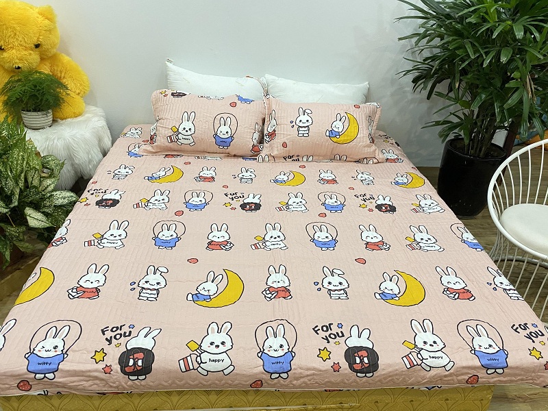 Bộ ga gối 3 món chất liệu cotton poly mẫu thỏ