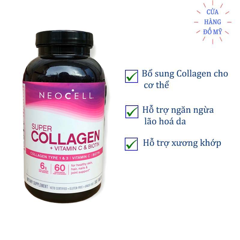 Viên uống NeoCell Super Collagen +C Type 1, 3 360 Viên của Mỹ - Giúp da hồng hào, chống lão hóa  Mẫu mới - Shop Hong1008