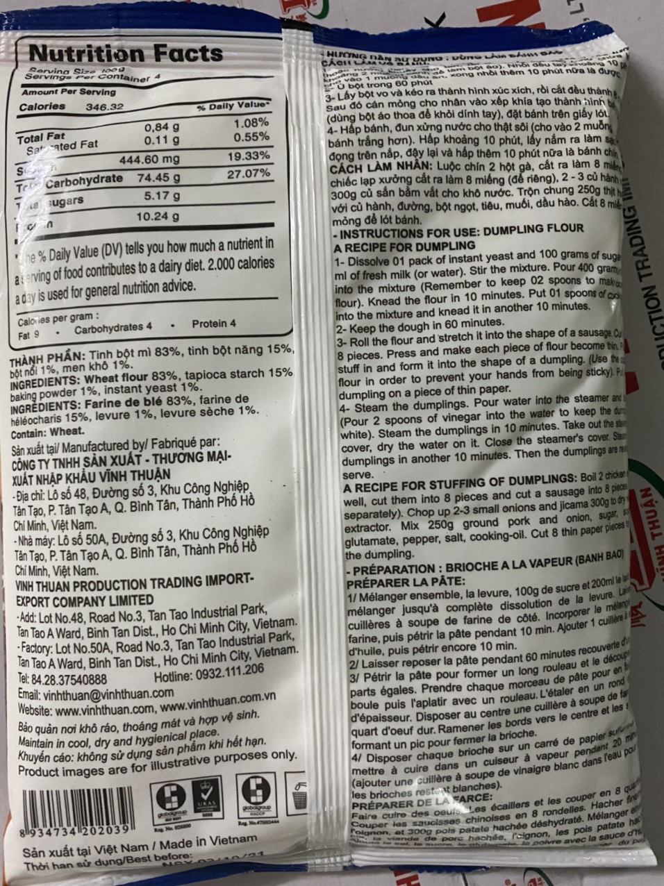 Bột bánh bao Vĩnh Thuận gói 400g
