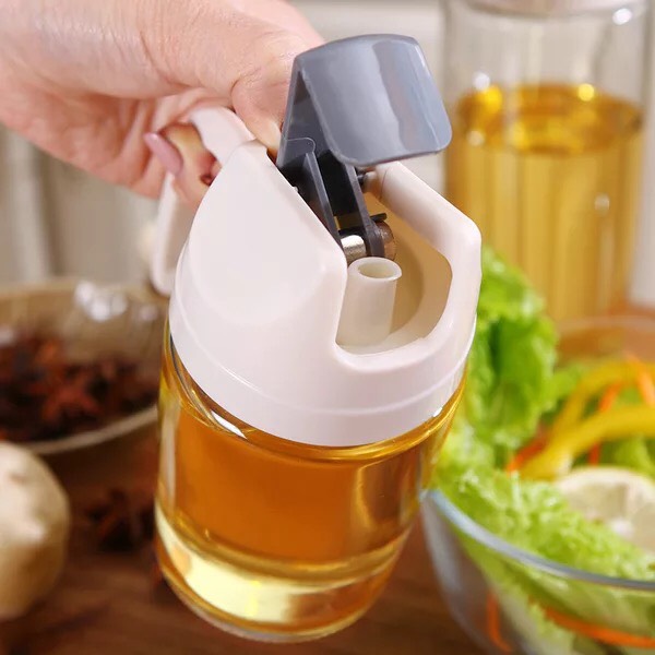Bình đựng rót dầu thủy tinh nắp mở tự động 600ml