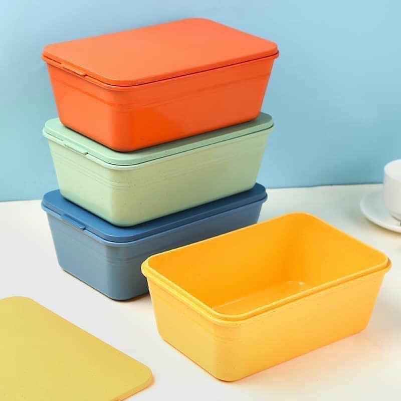 Combo set 4 hộp đựng thức ăn nhựa lúa mạch nhiều màu