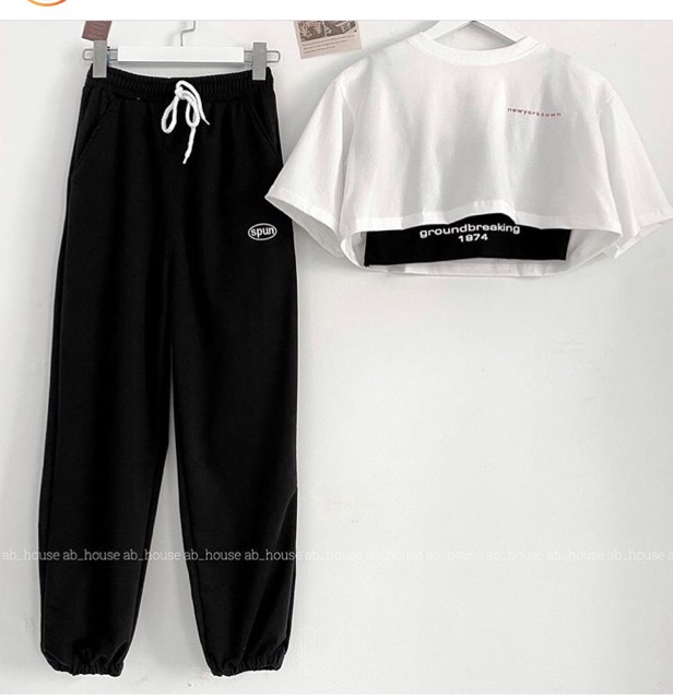💢SET BỘ QUẦN SPUN + ÁO CROP GROUND BREAKING