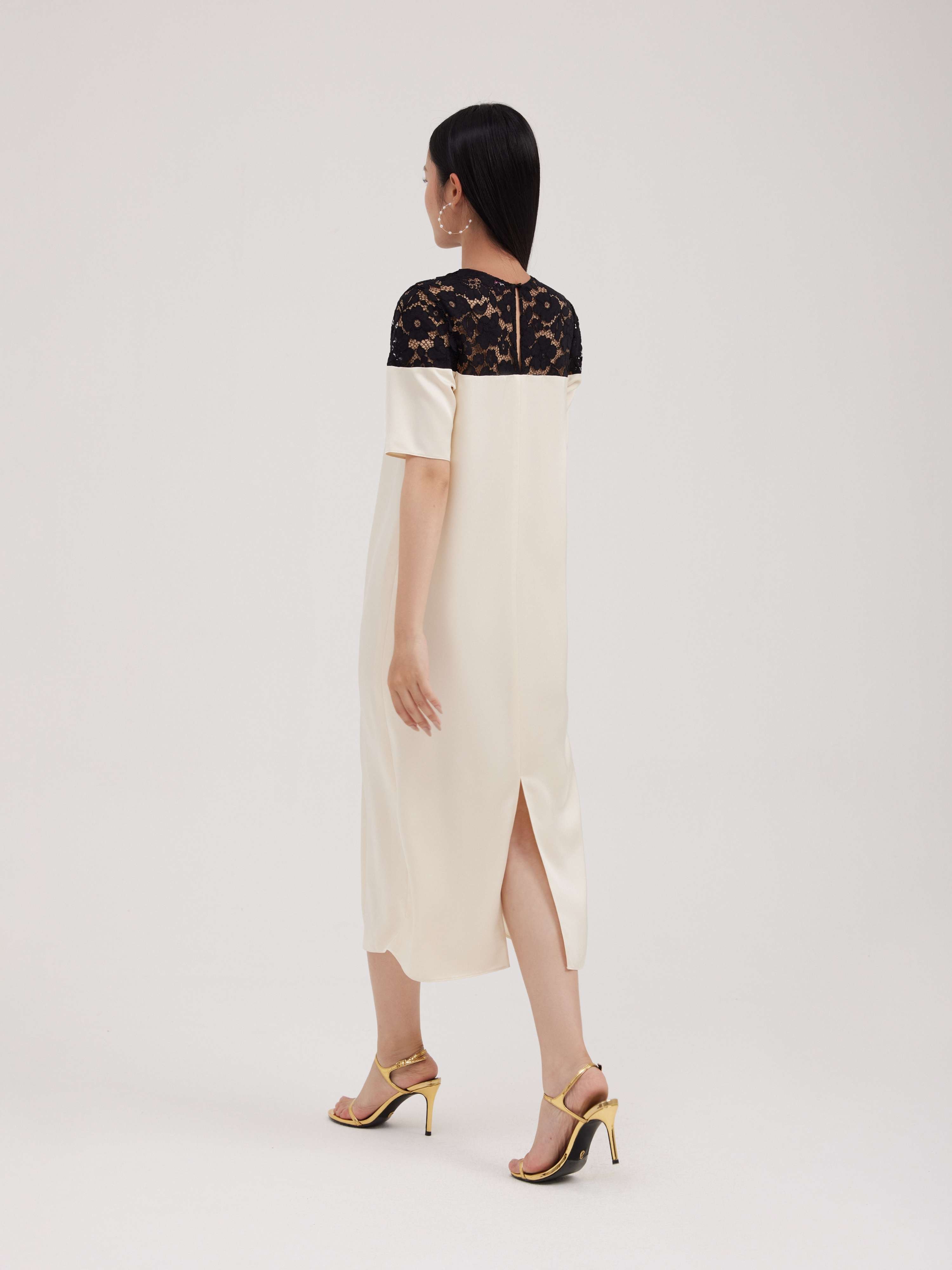 Đầm lụa phối ren Mauve Bowie dress