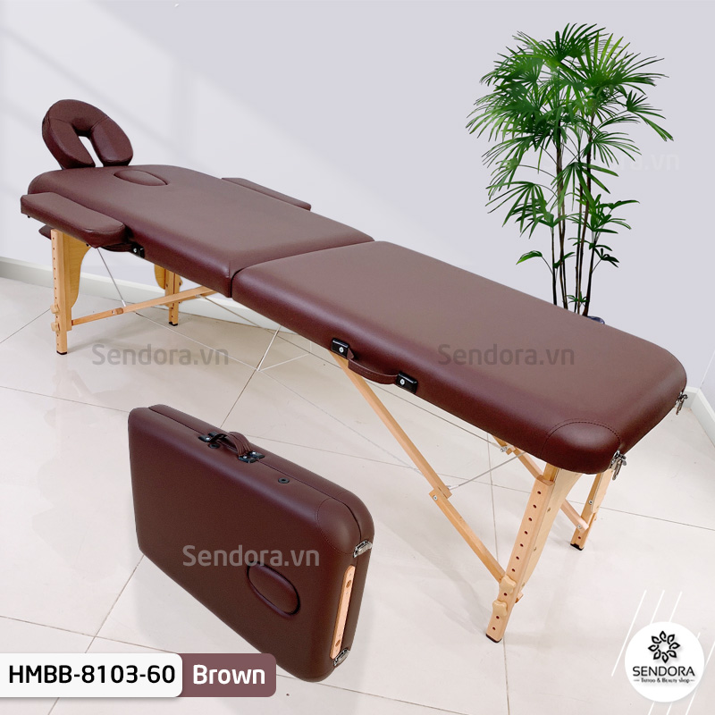 Giường phun xăm, tattoo, nối mi, giường massage, giường gấp vali chân gỗ nhập khẩu