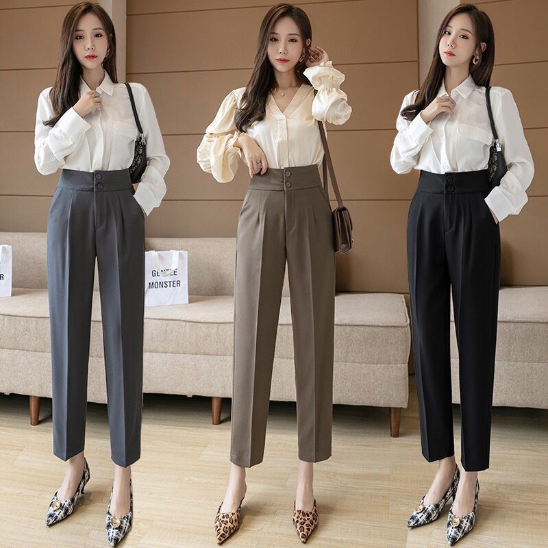 Quần Baggy Nữ Lưng Chun Sau Thiết Kế Cạp Cao 2 Cúc Thẳng, Quần Baggy Vải Công Sở Dáng Dài Ống Đứng Milala Shop Mã Qb158