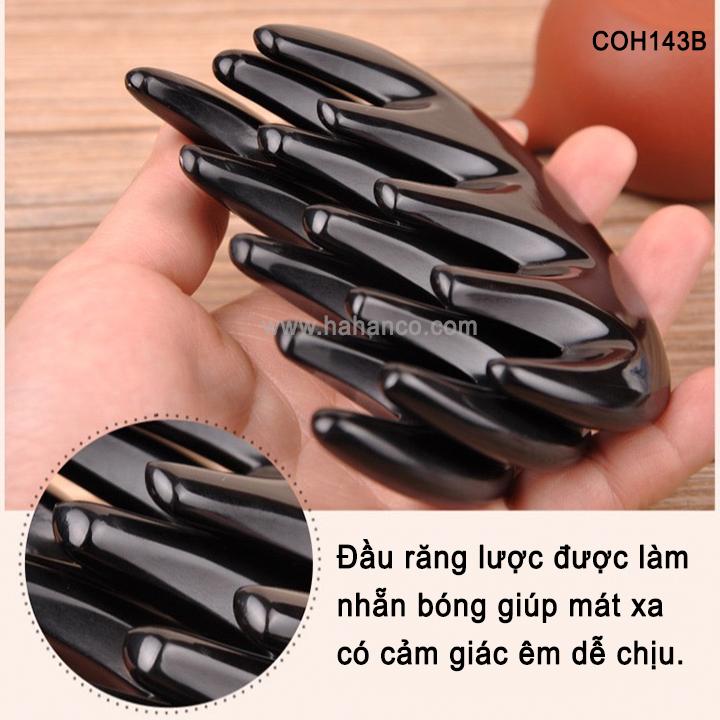 Lược sừng 5 răng đen thần thánh (Size: S - 9,5cm) Massa đầu giúp lưu thông khí huyết - Hahanco- COH143B