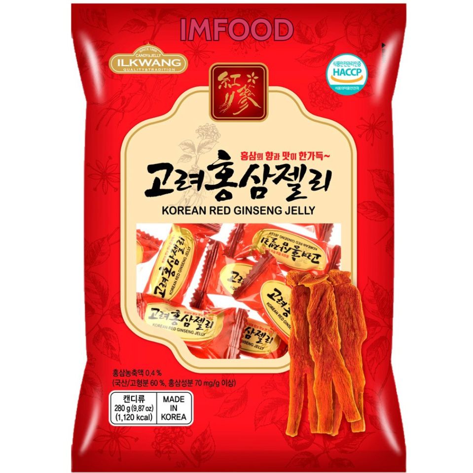 Kẹo sâm hàn quốc, kẹo dẻo hồng sâm, kẹo hồng sâm ilkwang 280g,